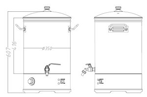 Schéma technique dimensions cuve 40 L - réf : 38210